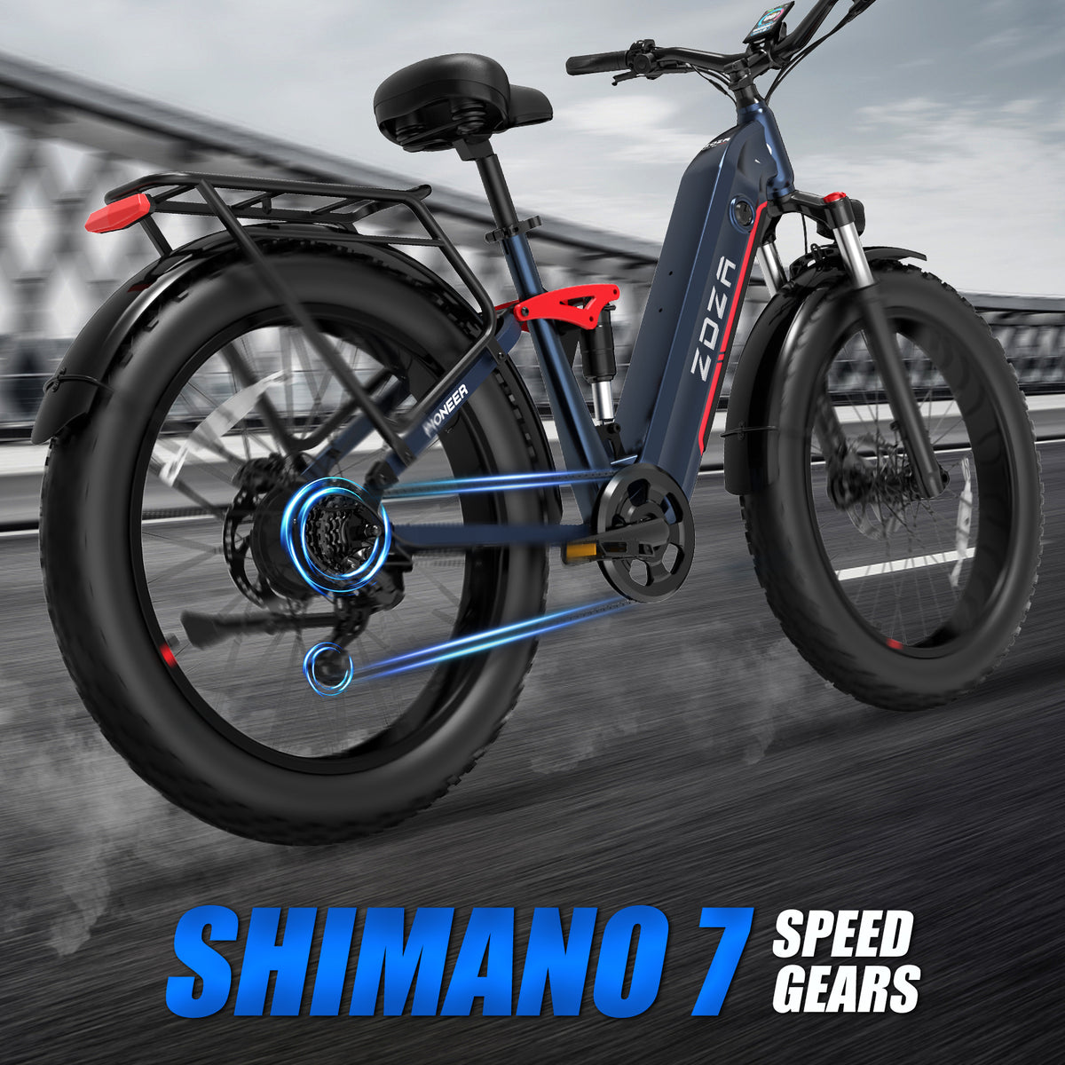 ZADA LB09 26" 750w (1500 Peak )Motor Fat Tire Step-through Full Suspension Mountain Electric Bike 48V 18Ah Battery