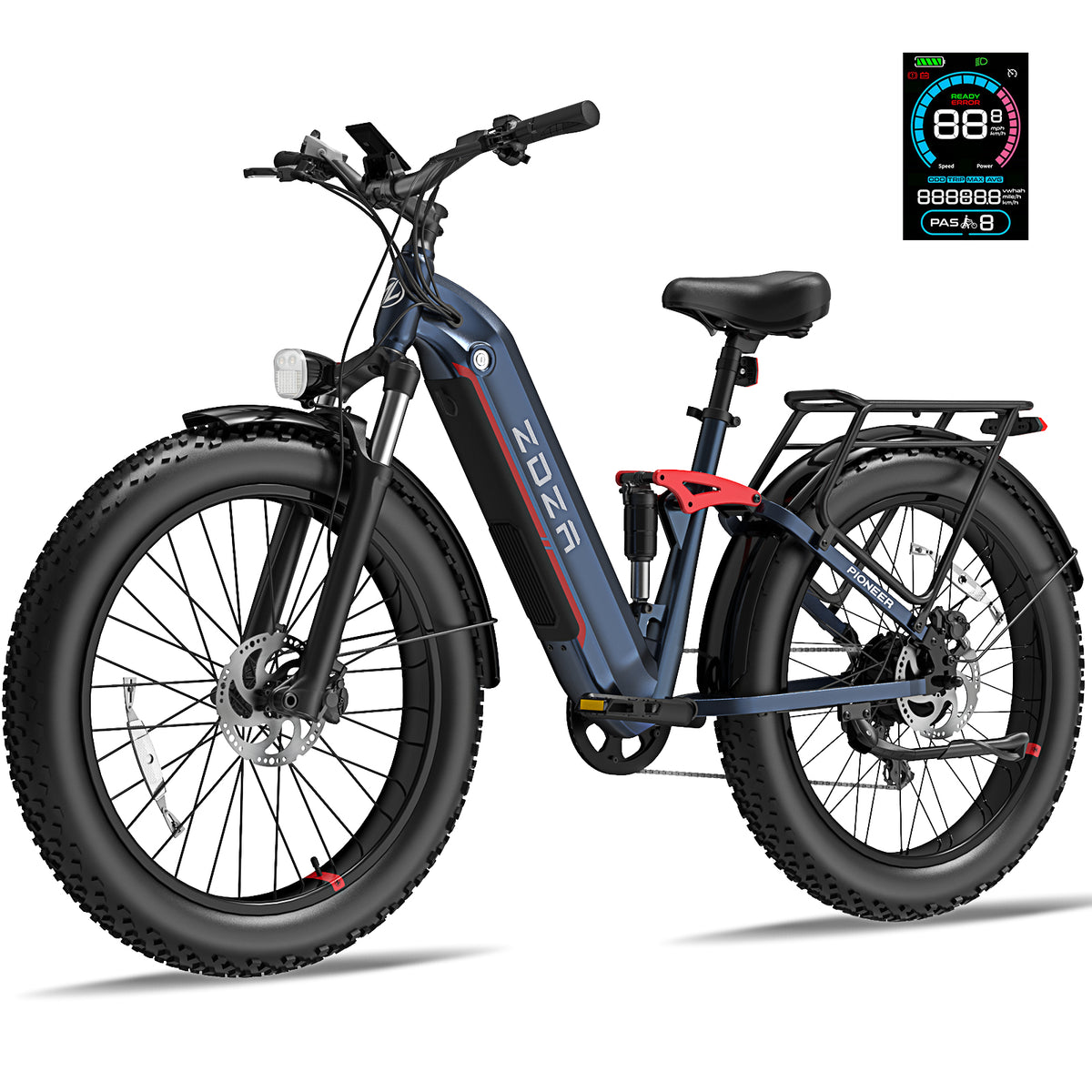 ZADA LB09 26" 750w (1500 Peak )Motor Fat Tire Step-through Full Suspension Mountain Electric Bike 48V 18Ah Battery