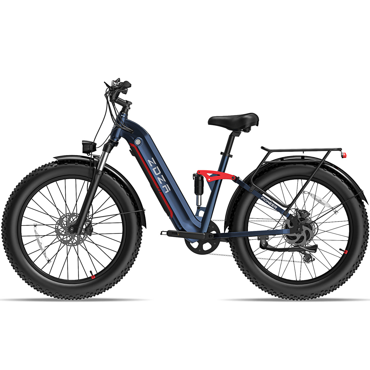 ZADA LB09 26" 750w (1500 Peak )Motor Fat Tire Step-through Full Suspension Mountain Electric Bike 48V 18Ah Battery