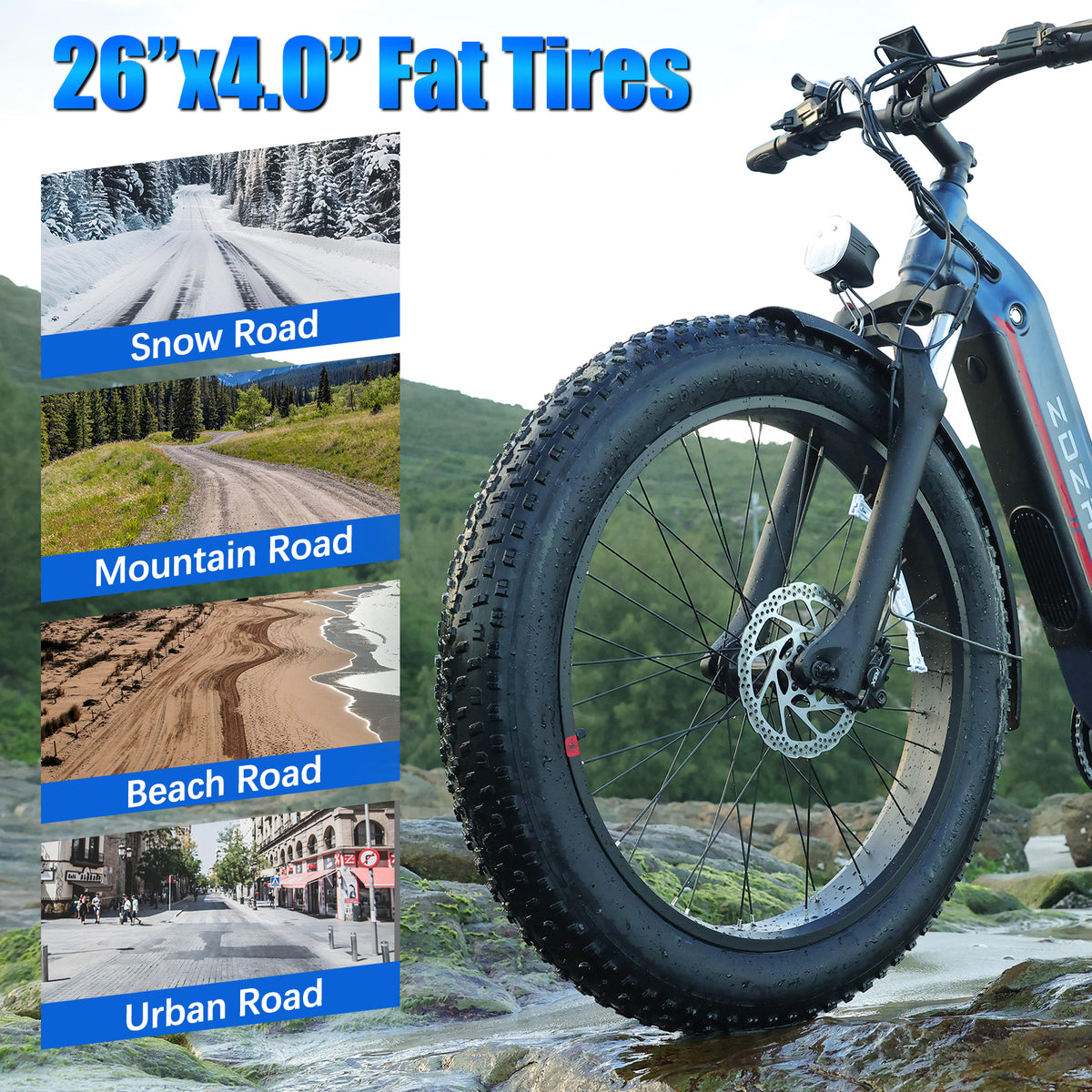 ZADA LB09 26" 750w (1500 Peak )Motor Fat Tire Step-through Full Suspension Mountain Electric Bike 48V 18Ah Battery