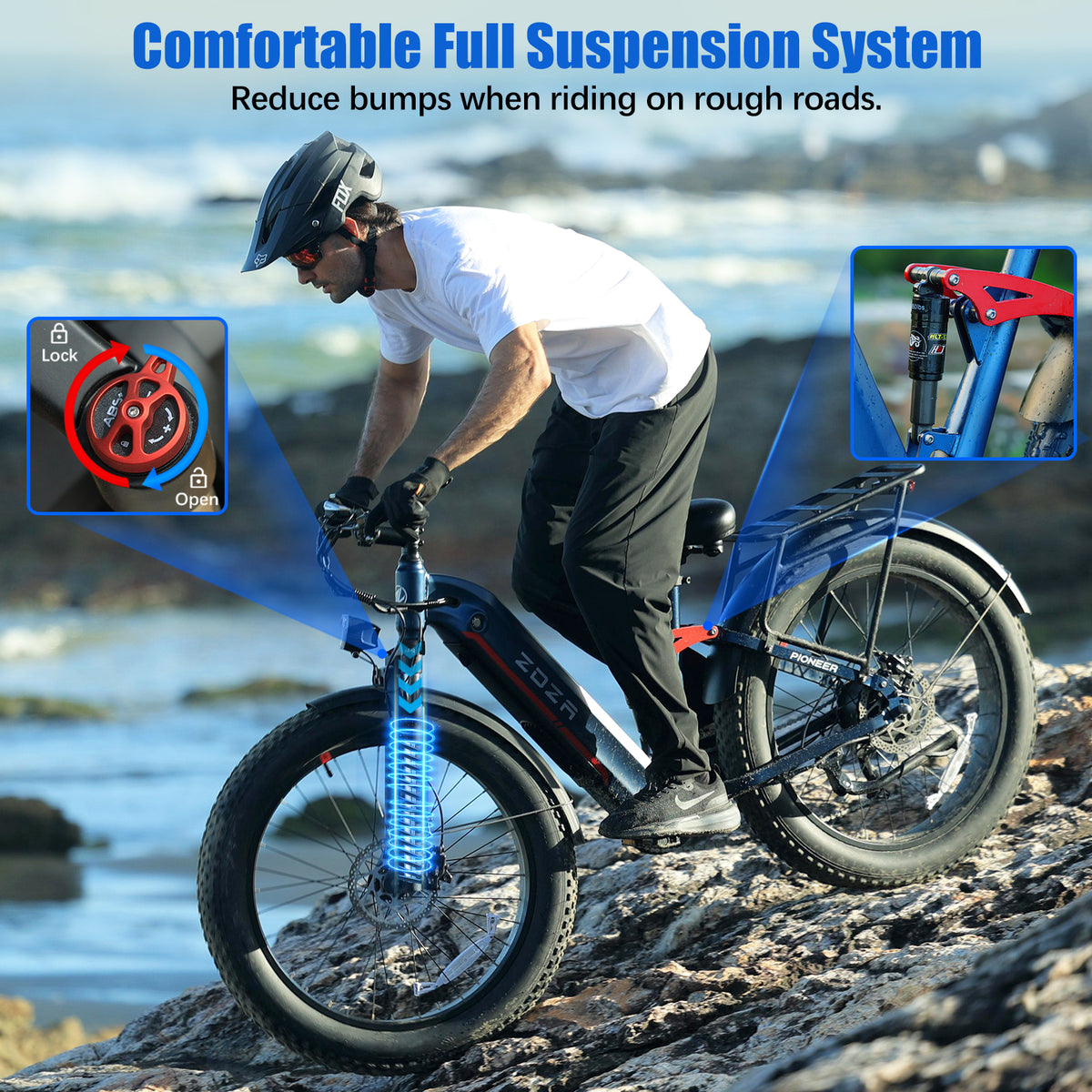 ZADA LB09 26" 750w (1500 Peak )Motor Fat Tire Step-through Full Suspension Mountain Electric Bike 48V 18Ah Battery