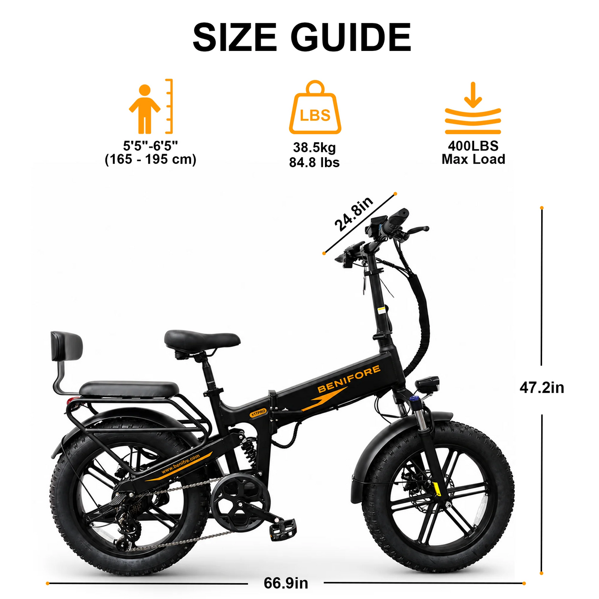 BENIFORE X1T PRO 20" Fat-Tire E-Bike 1500W Peak Motor 48V 20Ah Battery