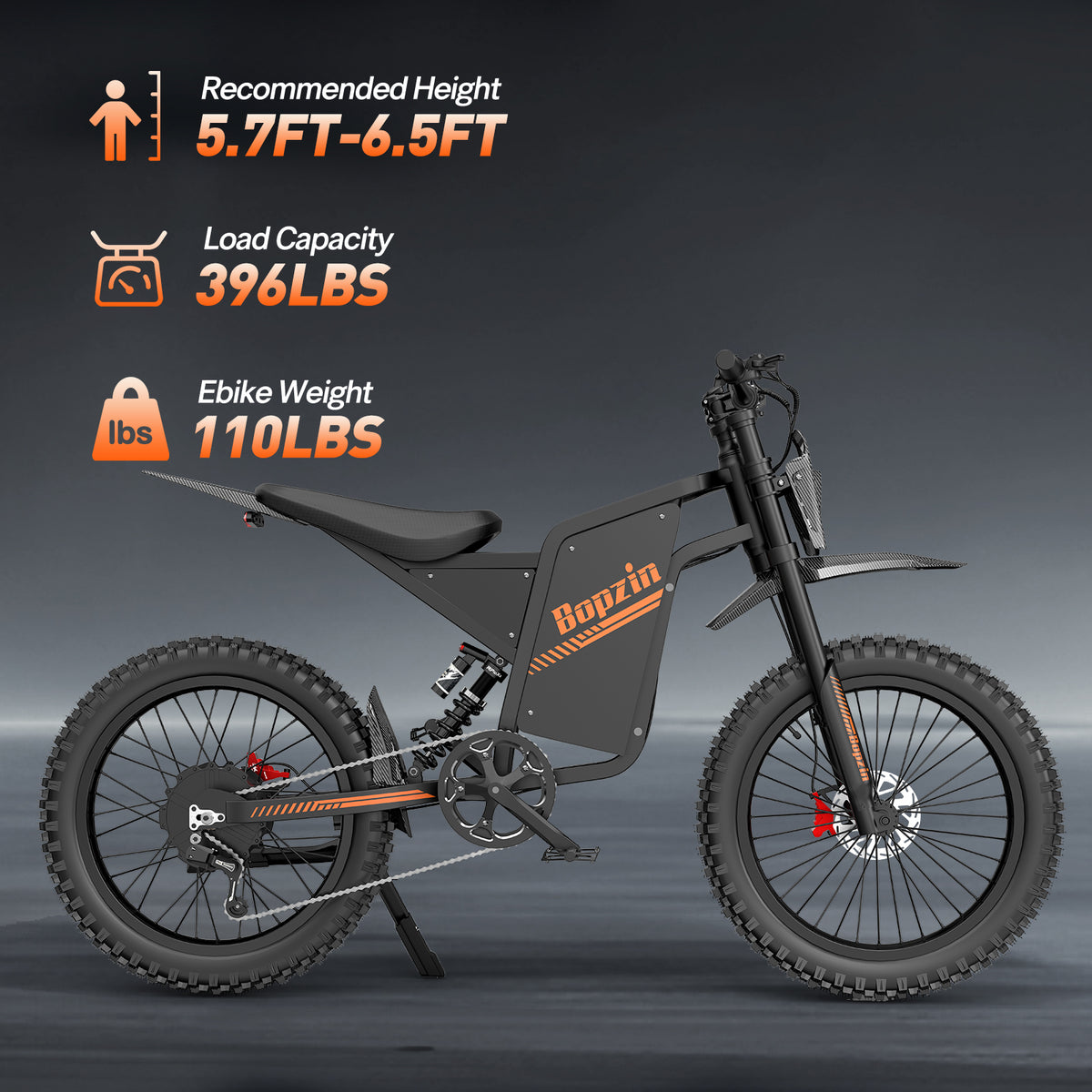 BOPZIN Q8 25" Off-Road E-Bike 3000W Motor 60V 35Ah Battery