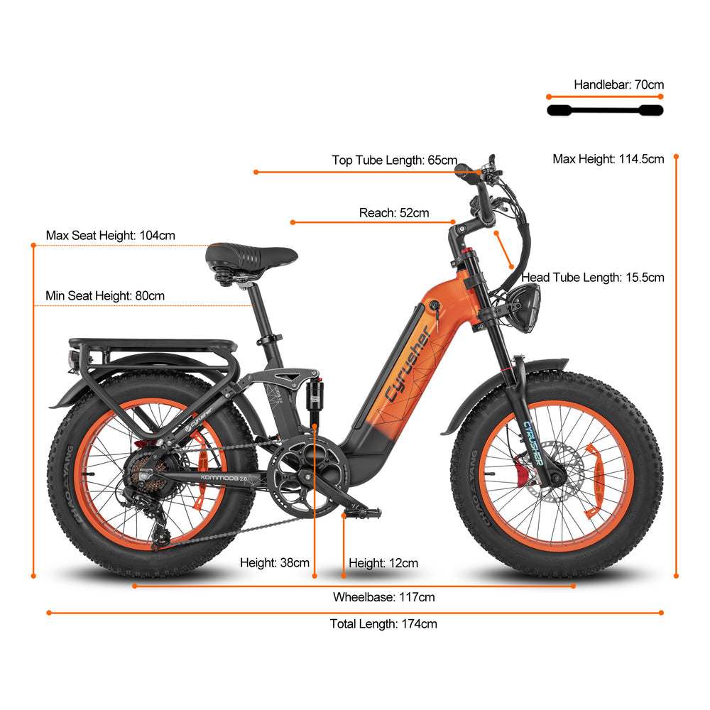 CYRUSHER Kommoda 2.0 20" Step-through Fat Tires Electric Bikes 750W Motor 48V 20Ah Battery