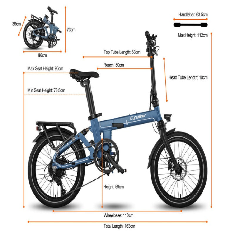 CYRUSHER Sonder 20" Fat Tires Suspension Folding Electric Bike 250W 28Mph 48V 10Ah Battery