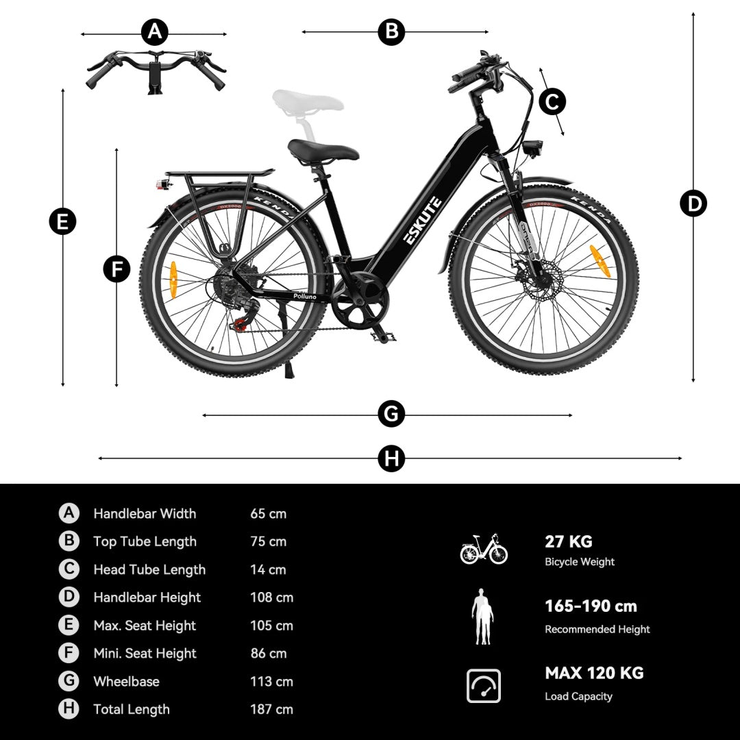 ESKUTE Polluno Plus 28" City Electric Bike 250W Motor 36V 20Ah Battery
