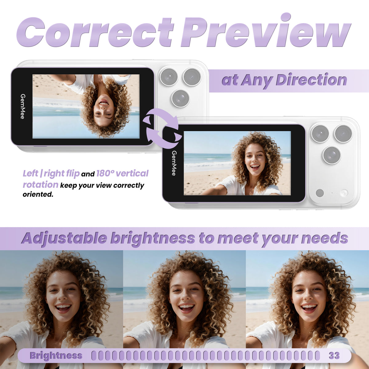GEMMEE G100 Selfie Monitor with Stand 3000mAh Battery 3.97" Screen for iPhone/Android