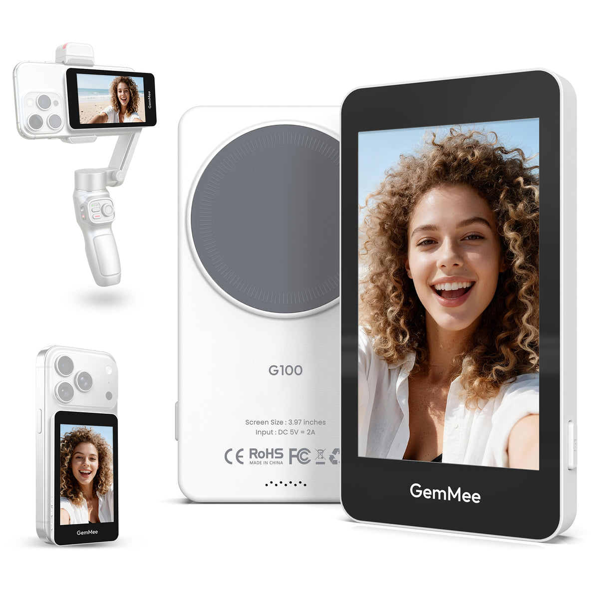 GEMMEE G100 Selfie Monitor with Stand 3000mAh Battery 3.97" Screen for iPhone/Android
