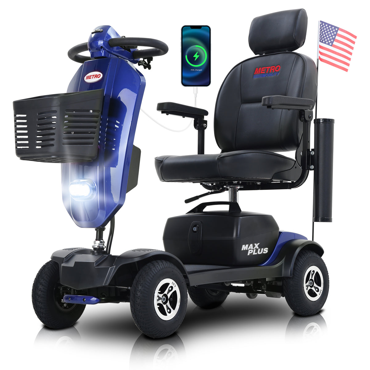 METRO MOBILITY MAX PLUS 9" 4 Wheel Electric Mobility Scooter 300W Motor 24V 20Ah Battery