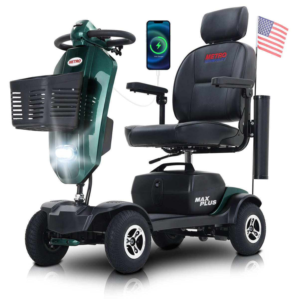 METRO MOBILITY MAX PLUS 9" 4 Wheel Electric Mobility Scooter 300W Motor 24V 20Ah Battery