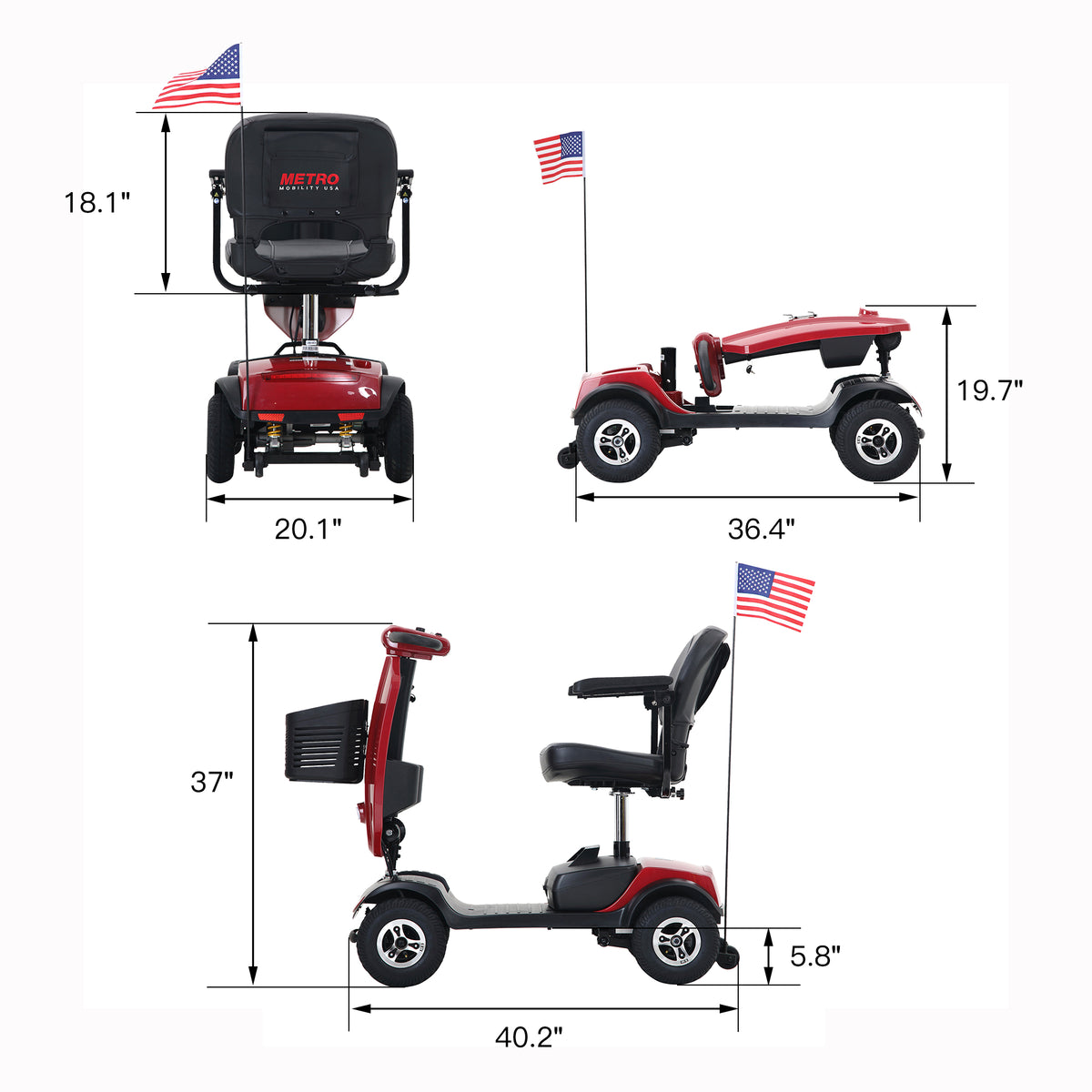 METRO MOBILITY UPGRADED PATRIOT 9" 4 Wheel Electric Mobility Scooter 300W Motor 24V 12Ah Battery