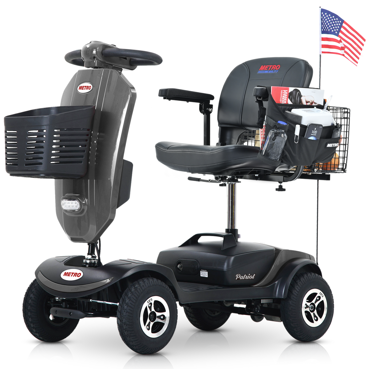 METRO MOBILITY UPGRADED PATRIOT 9" 4 Wheel Electric Mobility Scooter 300W Motor 24V 12Ah Battery