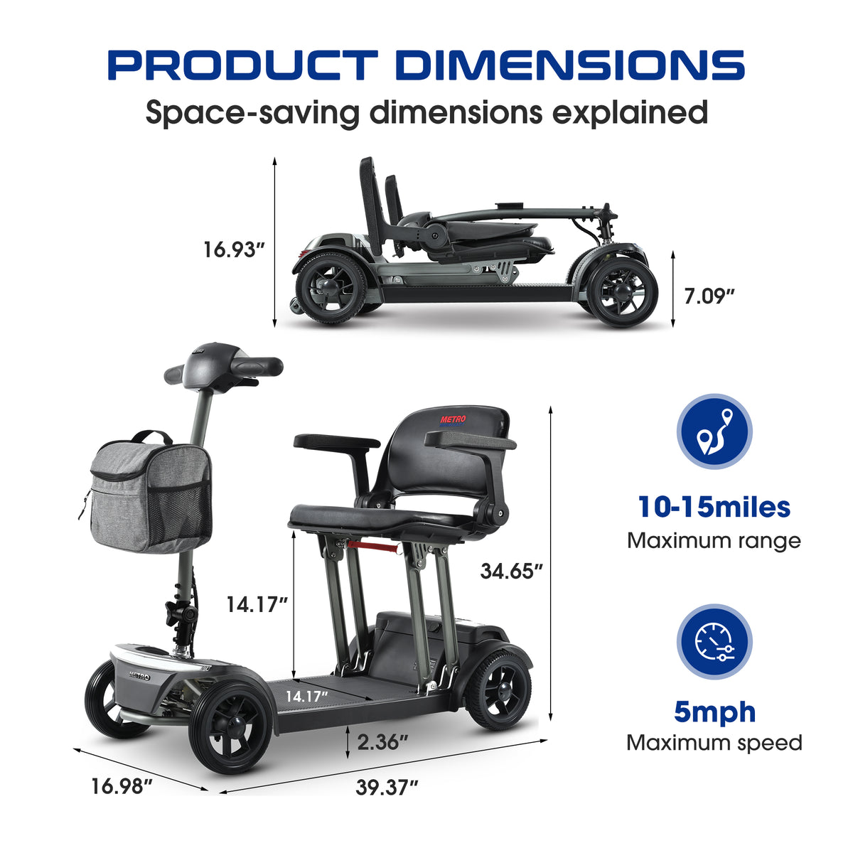 METRO MOBILITY AIR TRAVELLER 8" 4 Wheel Mobility Scooter 180W Motor 24V 12Ah Battery