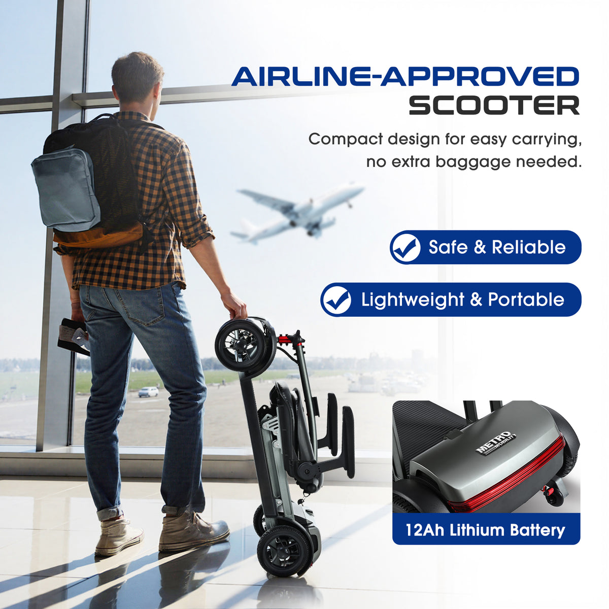METRO MOBILITY AIR TRAVELLER 8" 4 Wheel Mobility Scooter 180W Motor 24V 12Ah Battery
