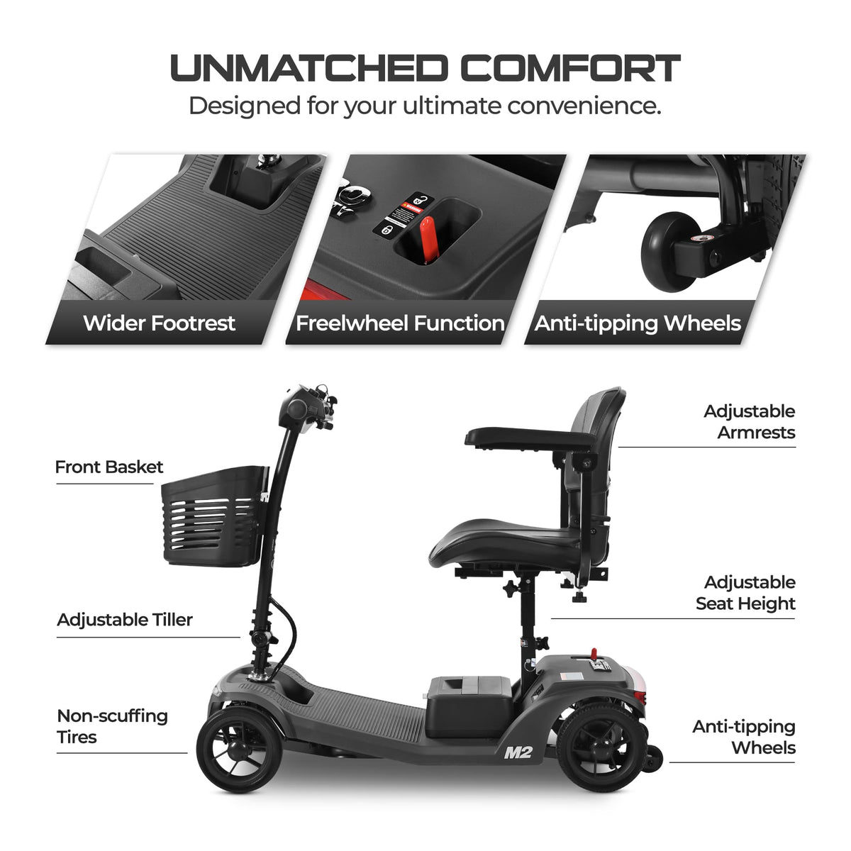 METRO MOBILITY M2 7.1" 4 Wheel Mobility Scooter 250W Motor 24V 12Ah lead-acid Battery
