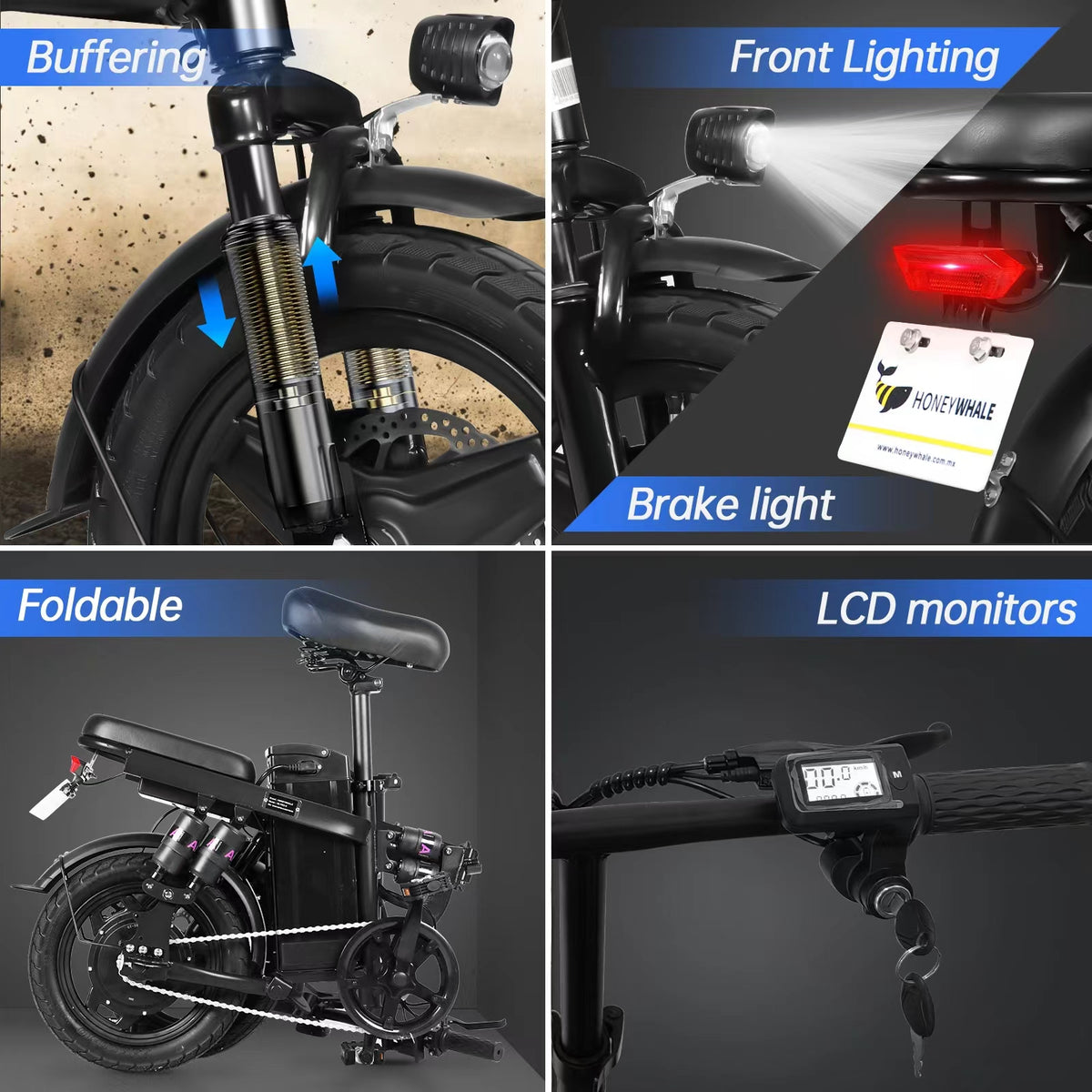 HONEYWHALE S6 Pro 14" Folding Electric Bike 350W Brushless Motor 48V 15Ah Battery
