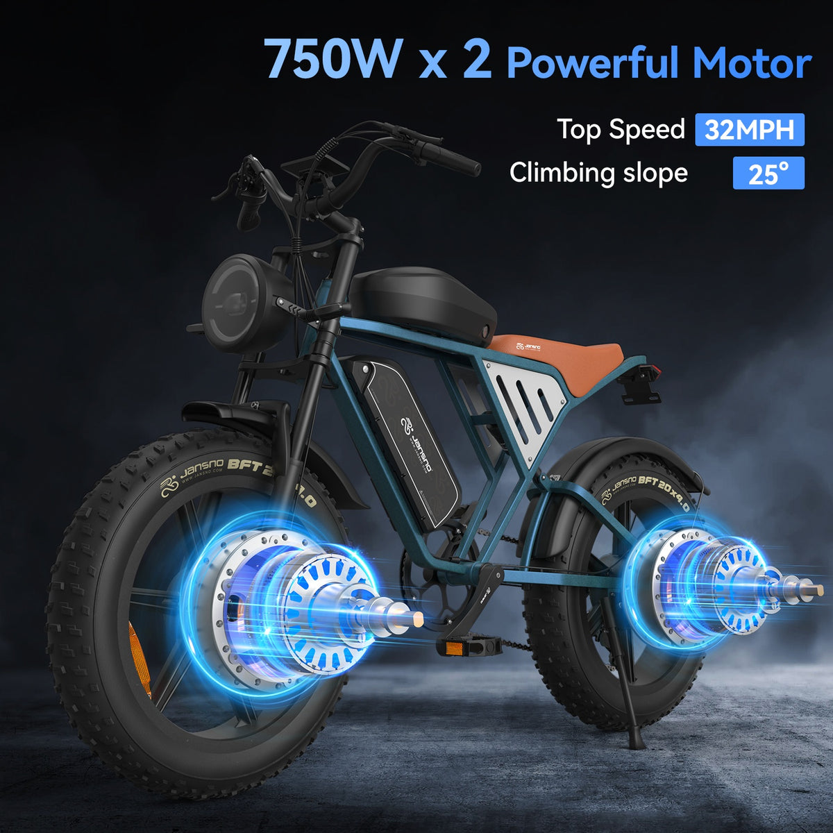 JANSNO X70 Pro 20" Off Road Electric Bike Peak 1500W Motor 48V 37Ah Battery