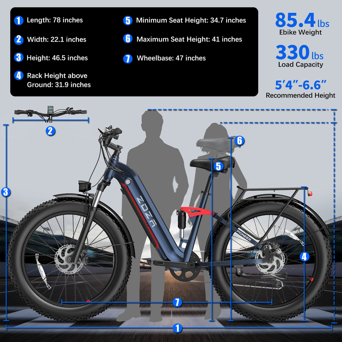 ZADA LB09 26"  750w （1500 Peak  ）Motor Fat Tire Step-through Full Suspension Mountain Electric Bike 48V 18Ah Battery