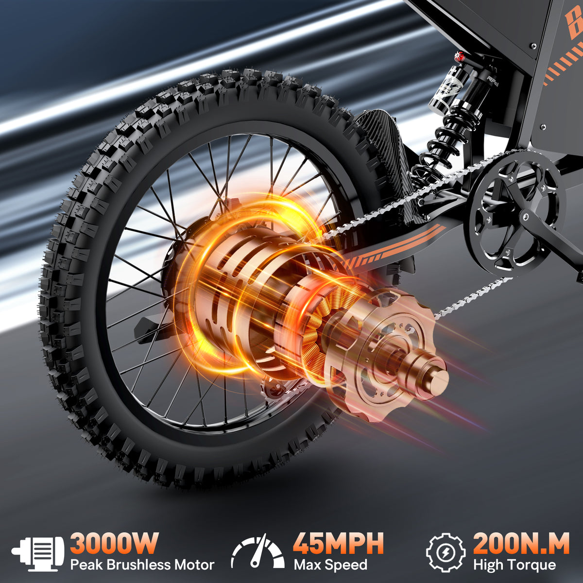 BOPZIN Q8 25" Off-Road E-Bike 3000W Motor 60V 35Ah Battery