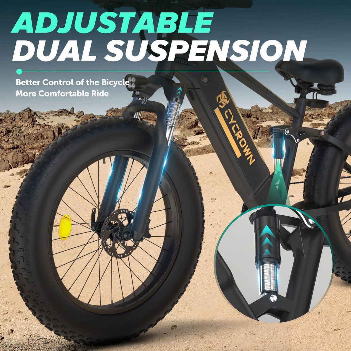 CYCROWN Ultra 26" Fat Tire Electric Mountain Bike 1000W Motor 48V 15Ah Battery