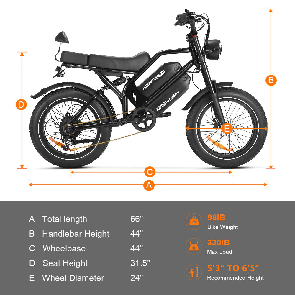 HAPPYRUN G70 20" Electric Cargo Bike 2000W Peak Motor 48V 26Ah Battery