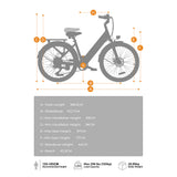 HILLMILES MileCity1 26" City Electric Trekking Bike 250W Motor 36V 13Ah Battery
