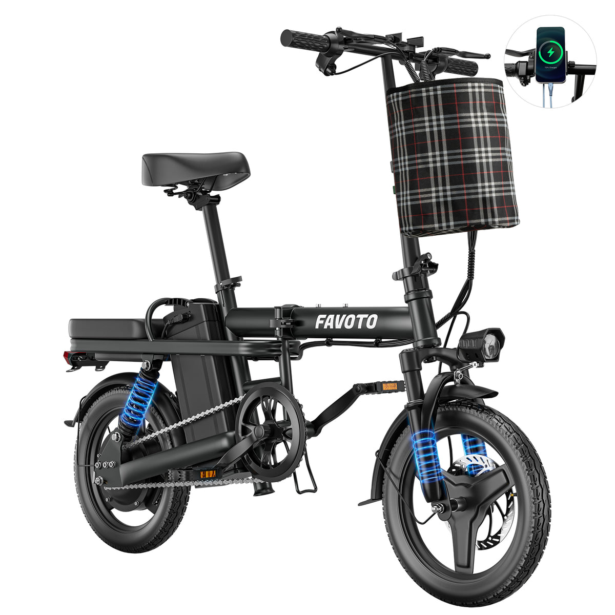 MEELOD Z9-1 14" Mini Folding Electric Bike 750W Peak Motor 48V 10.4Ah Battery