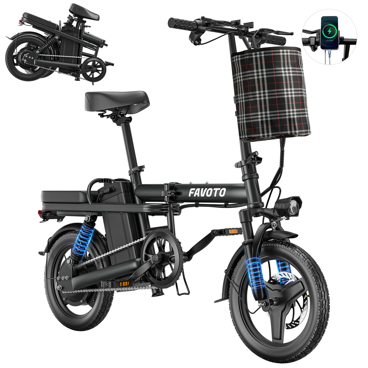 MEELOD Z9-1 14" Mini Folding Electric Bike 750W Peak Motor 48V 10.4Ah Battery