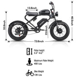 MEELOD DK300 MAX 20" Retro Moped Style Electric Bike 2400W Peak Dual Motors 48V 20Ah Dual Batteries