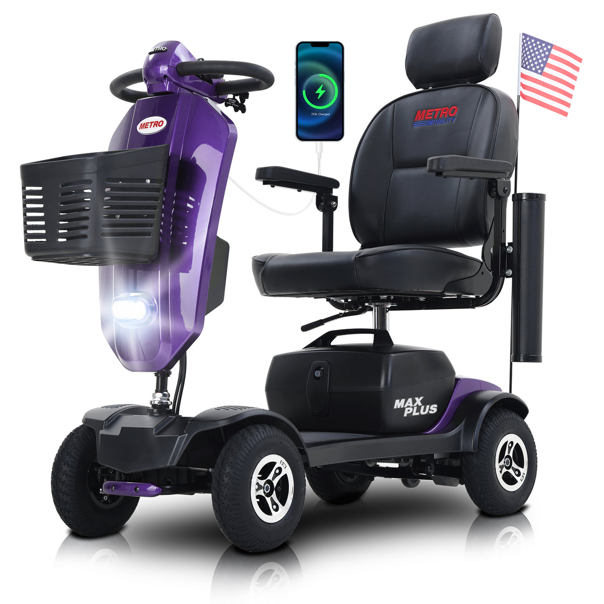 METRO MOBILITY MAX PLUS 9" 4 Wheel Electric Mobility Scooter  300W Motor 24V 20Ah Battery