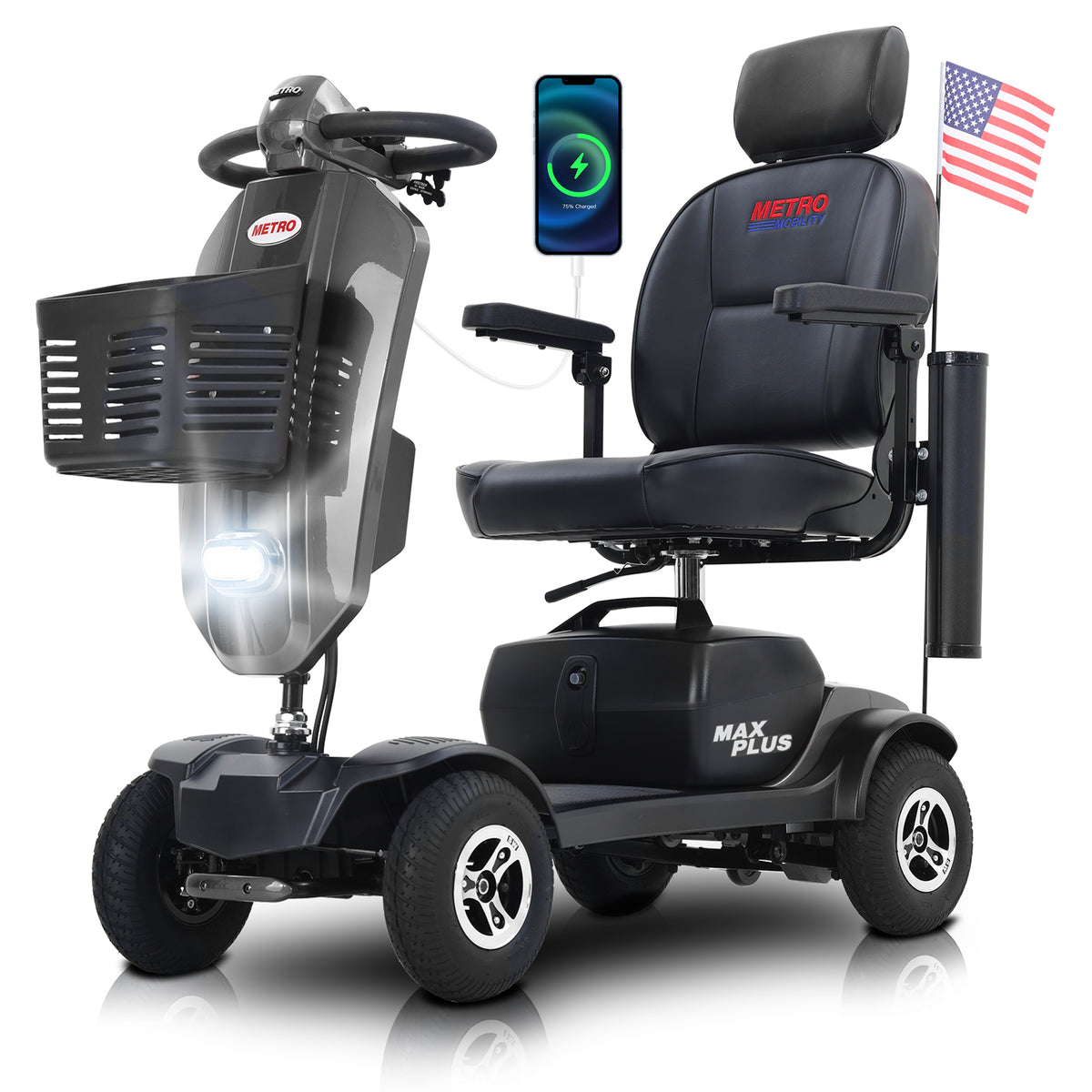 METRO MOBILITY MAX PLUS 9" 4 Wheel Electric Mobility Scooter  300W Motor 24V 20Ah Battery