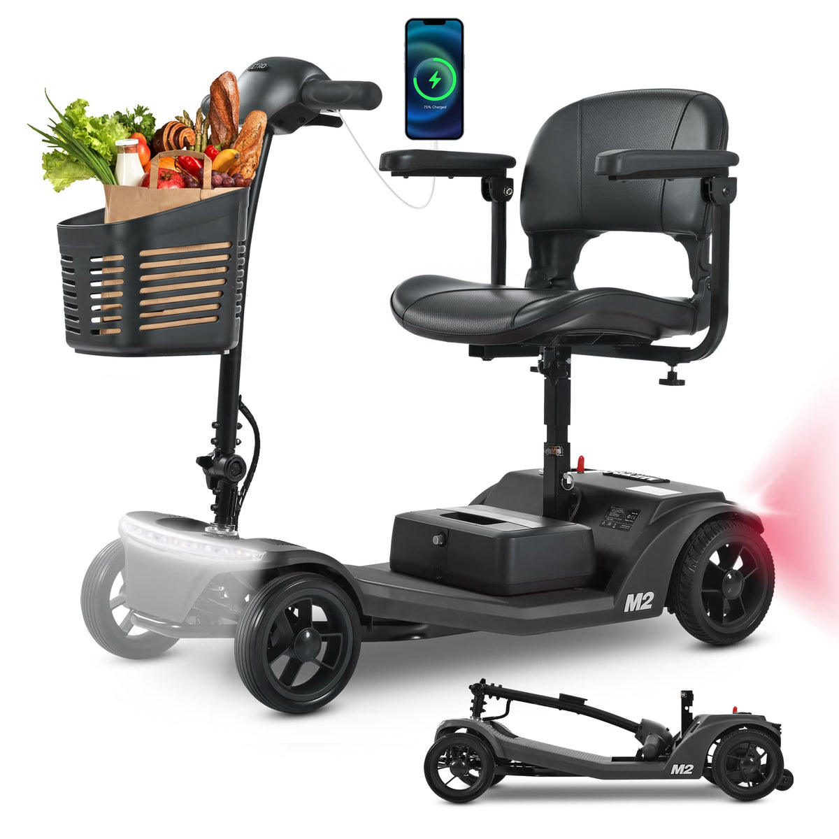 METRO MOBILITY M2 7.1" 4 Wheel Mobility Scooter 250W Motor 24V 12Ah lead-acid Battery