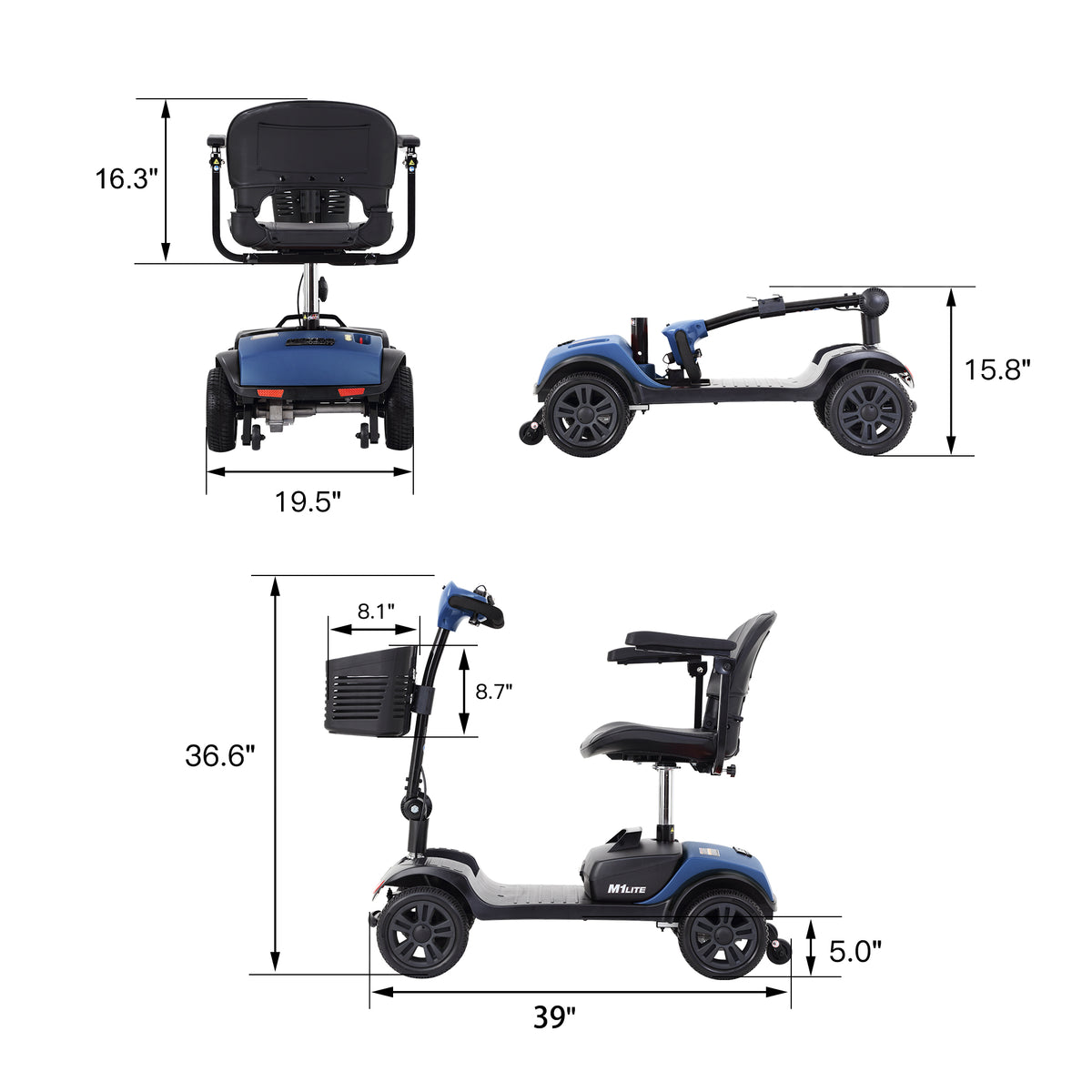 METRO MOBILITY M1 LITE 9" 4 Wheel Mobility Scooter 300W Motor 24V 12Ah Battery