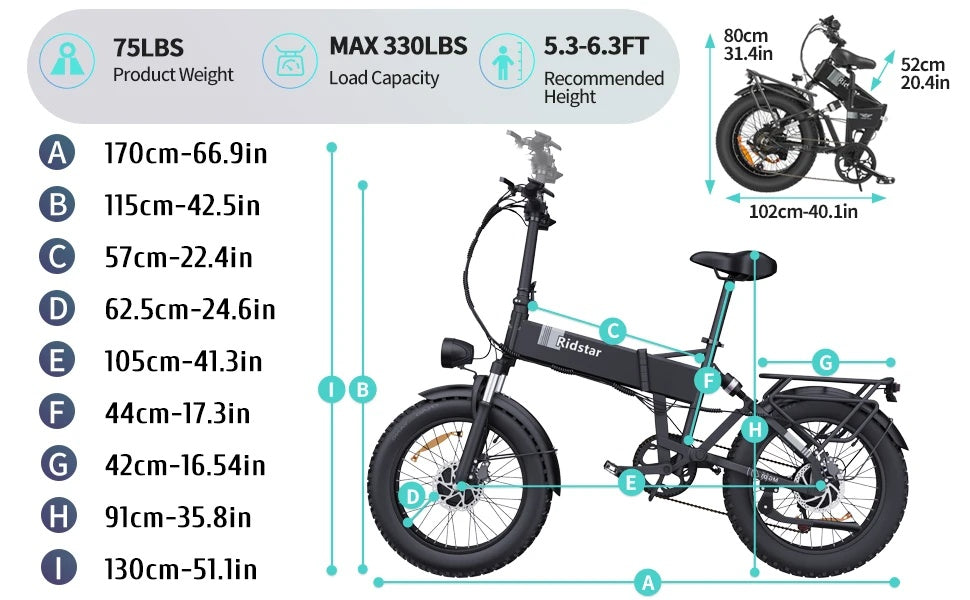 YVY H20 Pro 20" Folding Electric Bike 2000W Motor 48V 23AH Battery