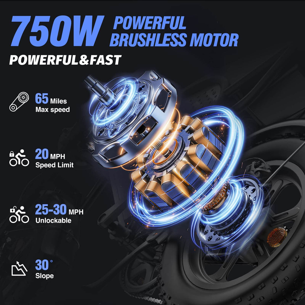 YVY Q16 16" Fat Tires Electric-Bikes-750W Motor 48v 20Ah Battery