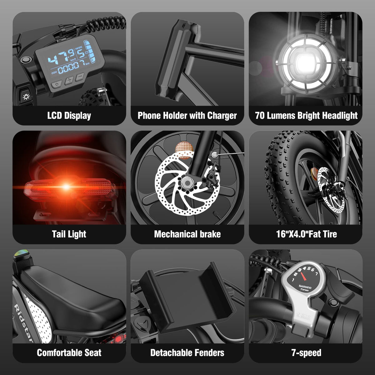 YVY Q16 16" Fat Tires Electric-Bikes-750W Motor 48v 20Ah Battery