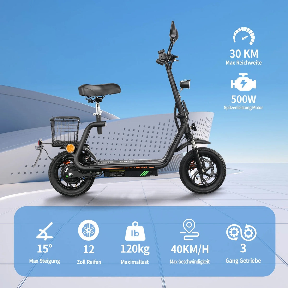 TWOFISH M5 Pro-E 12" Seated E-Scooter 500W Motor 48V 13Ah Battery (EU)