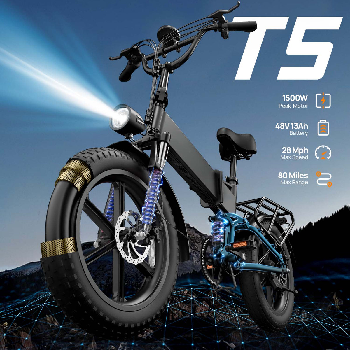 URLIFE T5 20"Folding Electric Bike 1500W Peak Motor 48V 13Ah Battery (EU & UK)